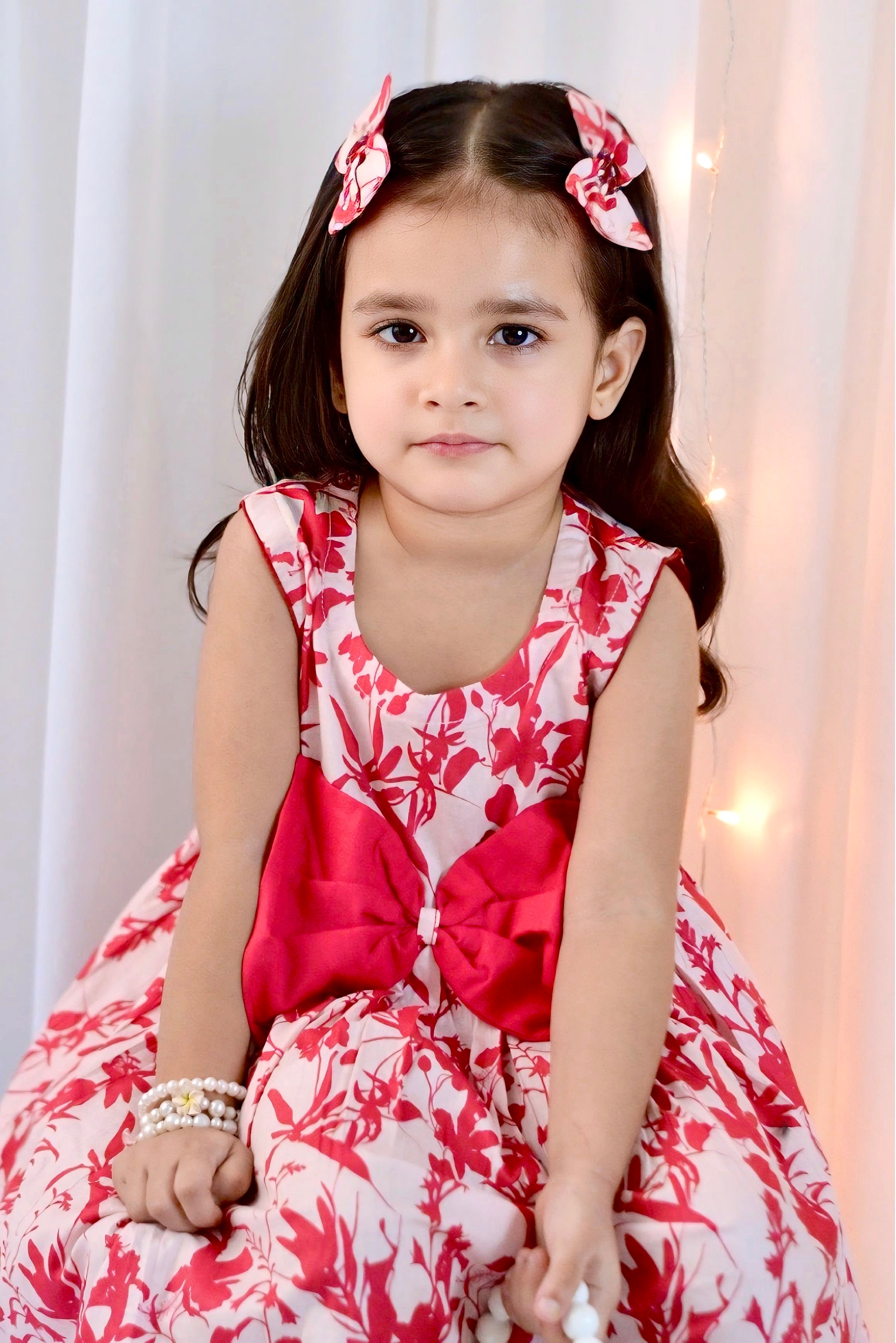 Girls Long Frock  with 2 Pins - Floral Fabtasy