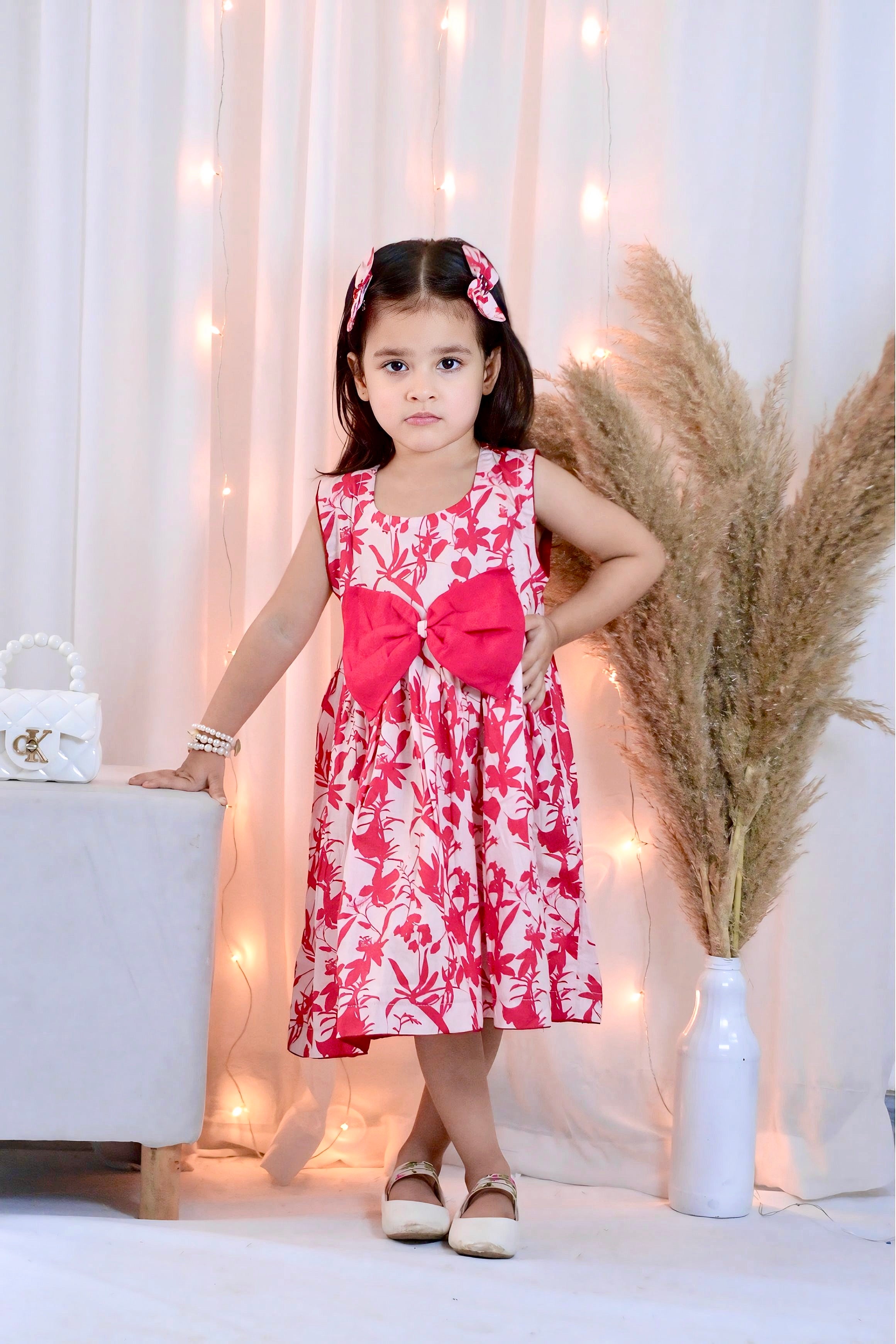 Girls Long Frock  with 2 Pins - Floral Fabtasy