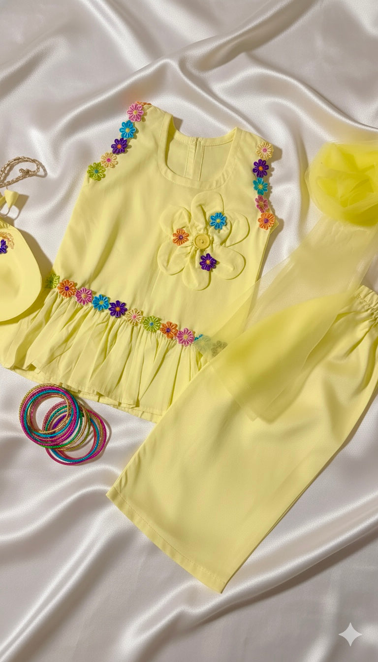 Girls 4 Pc Lawn Top - Sunshine Blossom
